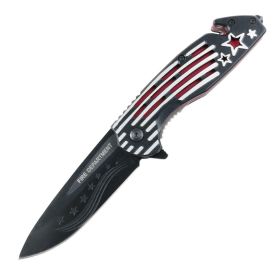 Tactical Team 8.5" Spring Assisted Knife w/ Seatbelt Cutter Star & Stripes Handle