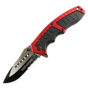 Hunt-Down 8.5" Red & Black Folding Spring Assisted Knife Stainless 3CR13 Steel