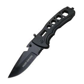 8" Hunt-Down Spring Assisted Folding Knife Black With Belt Cutter & Glass Breaker