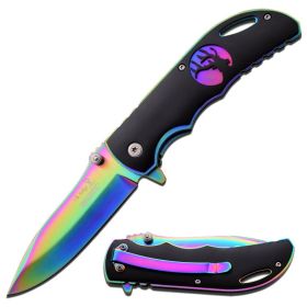 Elk Ridge 8" Stainless Steel Spring Assisted Knife Rainbow Titanium Aluminum Handle
