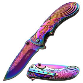 Femme Fatale 7" Stainless Steel Spring Assisted Knife Rainbow Ti-Coated Handle