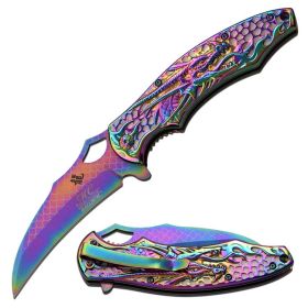 Master Collection 8.5" Spring Assisted Knife Laser Etch Rainbow Titanium Coated Blade
