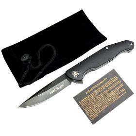 Hunt-Down 8" Black Stone Wash Blade Ball Bearing Folding Knife G10 Handle With Box