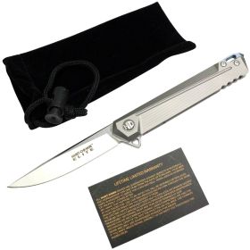 Hunt-Down 9" Stain Finised Blade Ball Bearing Folding Knife Full Titanium Handle With Box