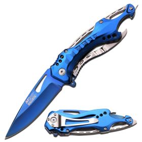 MTech 8" Stainless Steel Spring Assisted Knife Sky Blue Coated Aluminum Handle