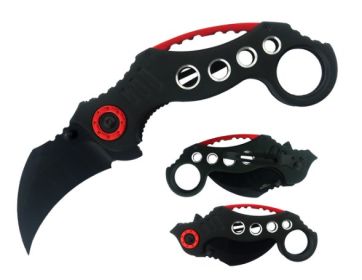 Defender 5.5" Black & Red Steel Karambit Tactical Combat Spring Assisted Folding Knife