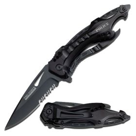 MTech 7.75" Stainless Steel Spring Assisted Survival Knife Black Aluminum Handle