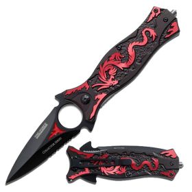 MTech 8"Stainless Steel Spring Assisted Knife Hunting Red Dragon Aluminum Handle
