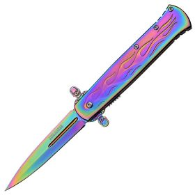 Tac-Force 8.75" Spring Assisted Knife Rainbow Titanium Stainless Steel Handle & Spear Point Blade