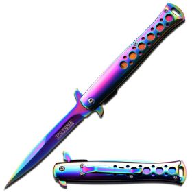 Tac-Force 9.2" Spring Assisted Knife Rainbow Titanium Coated Stainless Steel Handle Blade