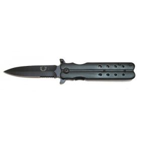9" Folding Spring Assisted Knife All Black Metal Handle