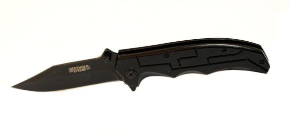 8.5"  Stainless Steel Folding Knife All Black Metal Handle