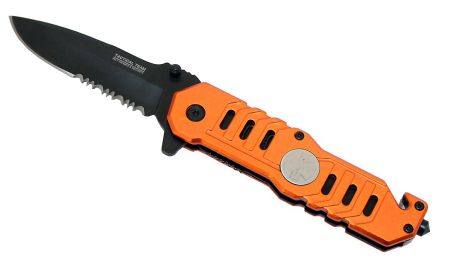 Orange 7 1/2" Folding Spring Assisted Knife with Clip