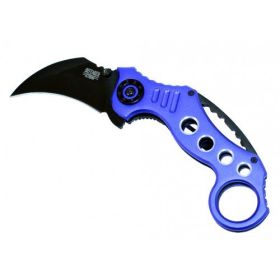 7" Blue & Black Folding Spring Assisted Knife With Belt Clip Good Quality