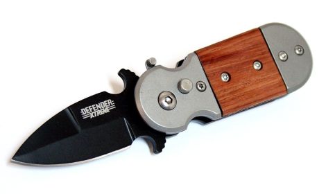 5" (S/A) Black & Wood Color Mini Push Button Knife Metal Handle W/Belt Clip