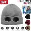 Unisex Knit Beanie Hat with Goggle Chunky Winter Warm Hat Skull Cap 4 Colors