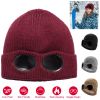 Unisex Knit Beanie Hat with Goggle Chunky Winter Warm Hat Skull Cap 4 Colors