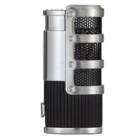 Pocket Lighter Lighting Cigar Tool Metal 3 Torch Gas Refillable Lighters Smoking Accessories Butane Jet Fire Starter (Color: Black)
