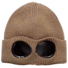 Unisex Knit Beanie Hat with Goggle Chunky Winter Warm Hat Skull Cap 4 Colors (Option: Khaki)